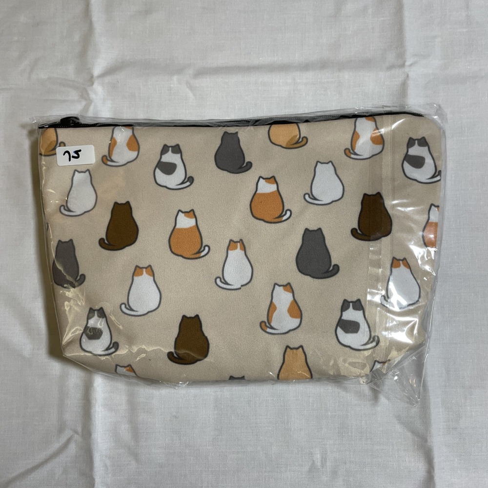 Makeup Bag‎ Women's Small Beige New Cat Print Zipper Pouch Accessory